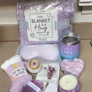 Lavender self care gift Set with Blanket and Candle